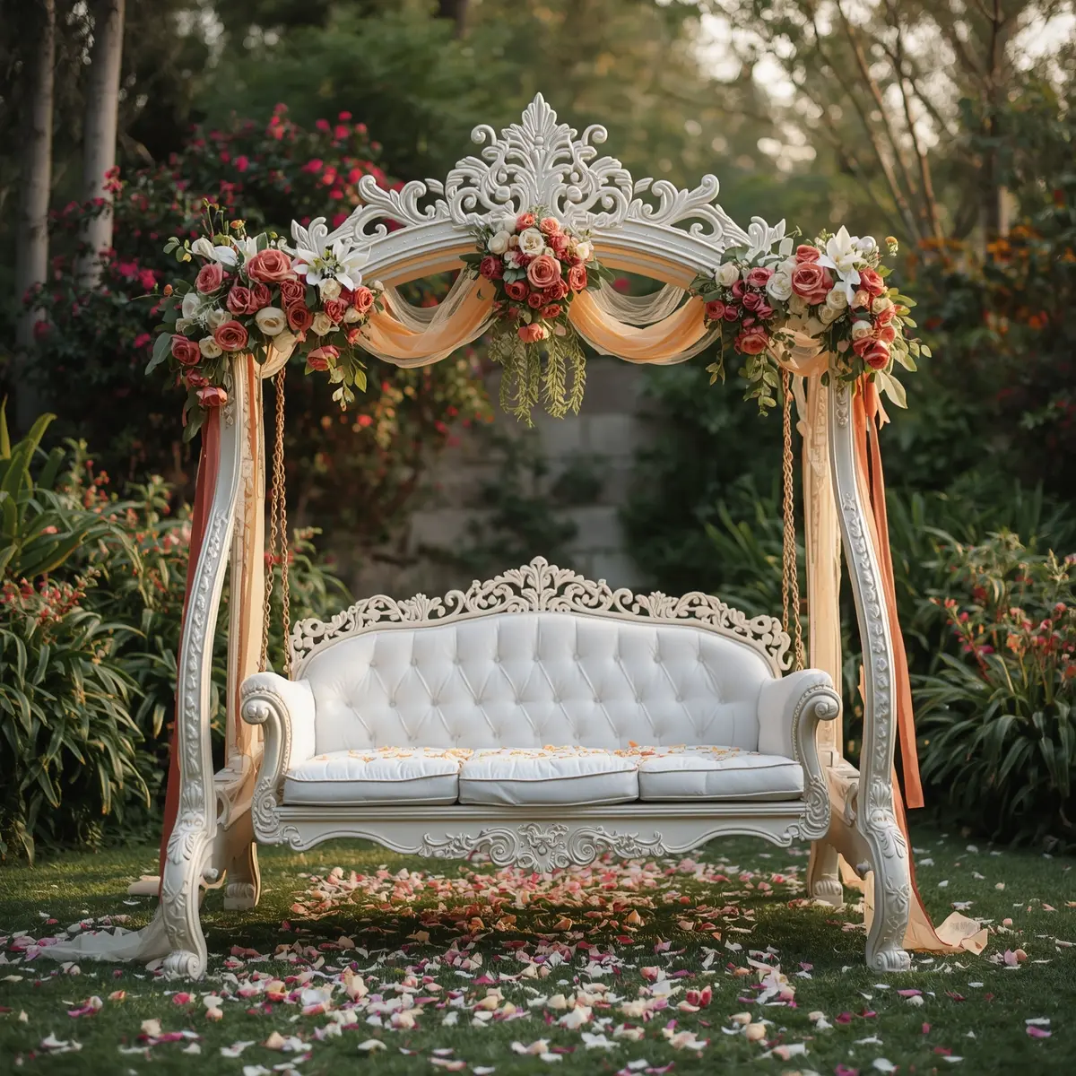 Elegant dekorerad gunga för bröllop